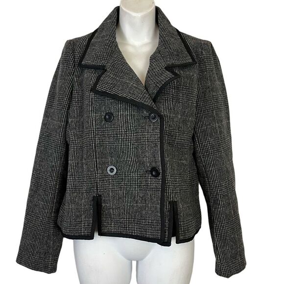 ATHENA MARIE Gray Academia Double Breast Plaid Wool Blend Jacket Suit Preppy M - Picture 1 of 14